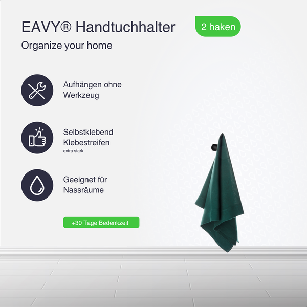 EAVY  Handtuchhaken Edelstahl Schwarz  Zum Bohren 2er Pack
