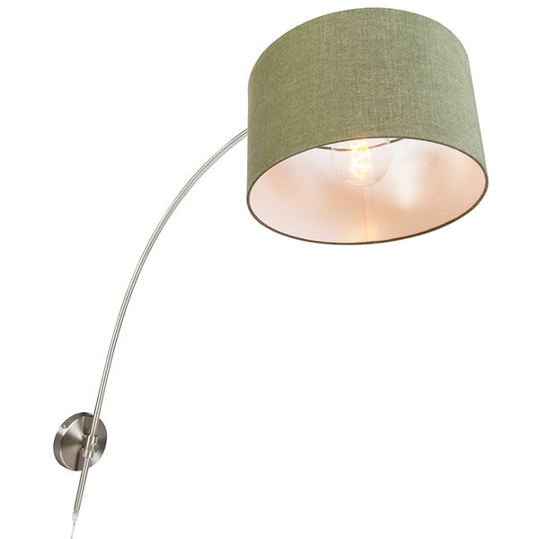 Wandleuchte mit grünem Lampenschirm und gebogenem Arm