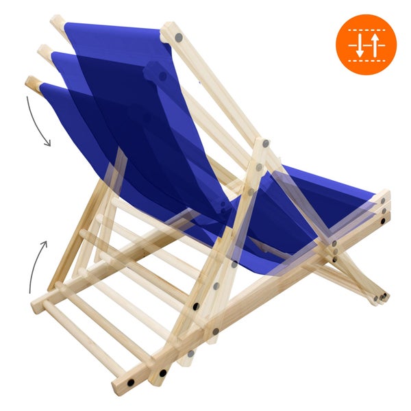 ECD Germany Liegestuhl klappbar, Blau, aus Holz, verstellbare Rückenlehne, 3 Liegepositionen, bis 120 kg, Sonnenliege Gartenliege Strandliege Strandstuhl Holzklappstuhl, für Garten, Balkon & Strand
