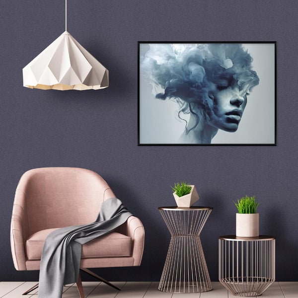 Detailansicht eines Leinwandbildes mit schwarzem Rahmen und abstrakten Farbverläufen