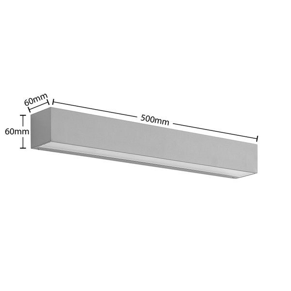 LED Wandleuchte in Grau mit den Massen 500 Millimeter Länge, 60 Millimeter Höhe und 60 Millimeter Tiefe