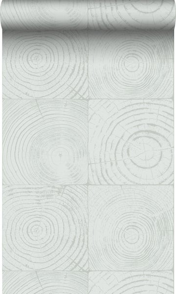 Origin Wallcoverings Tapete Querschnitte von Baumstämmen Mintgrün - 53 cm x 10,05 m - 347545