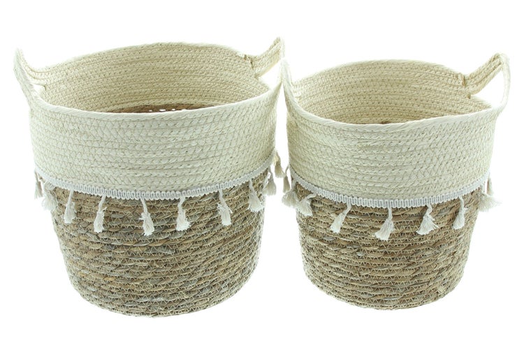 FRANK FLECHTWAREN | Füllkorb Capri, 2er Set, BAUMWOLLE, SCHILF, TEXTIL, Ø 25 x 24 cm, Ø 30 x 26 cm