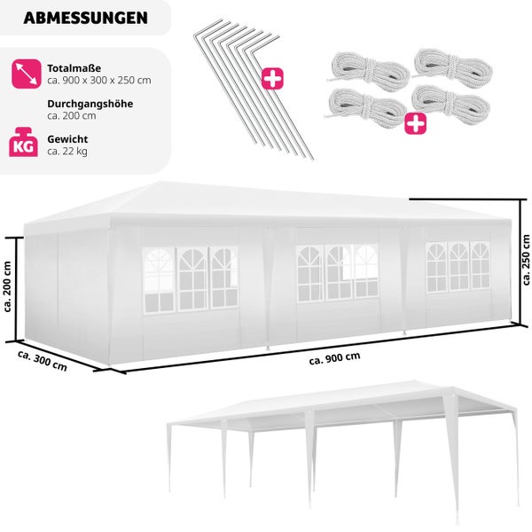 Pavillon tectake Elasa 9 x 3 m inklusive Spannseile und Heringe