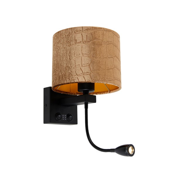 Wandleuchte Schwarz mit Samt-Schirm Krokodil-Design 18cm - Brescia