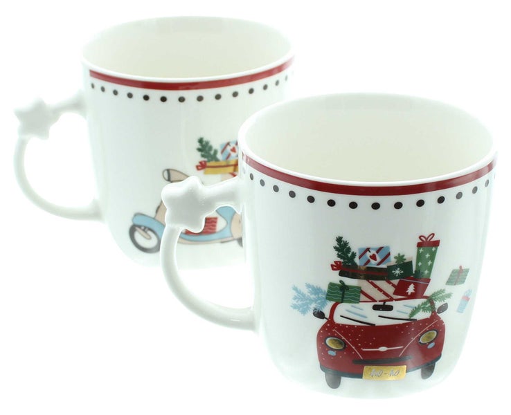 FRANK FLECHTWAREN | Tasse Weihnachtstour, 2er Set, 9 x 6 x 9 cm, PORZELLAN