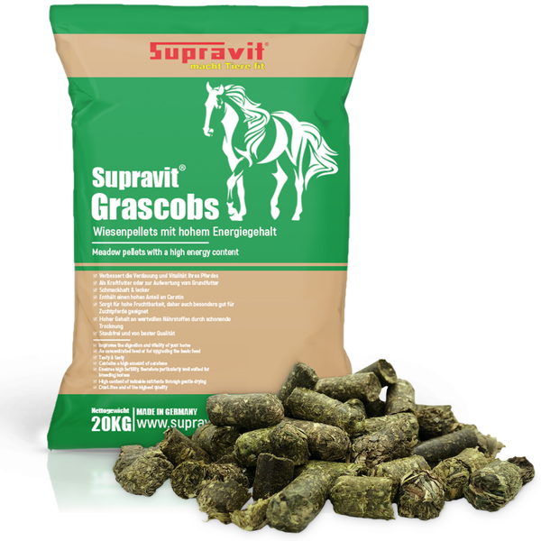 Supravit Grascobs Pferdefutter, 20 Kilogramm Sack mit Wiesenpellets
