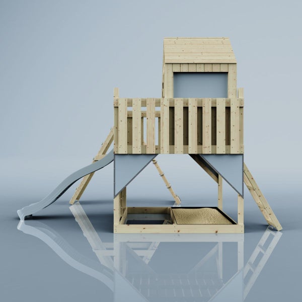 Spielturm aus Holz mit Rutsche, Leiter und Sandkasten