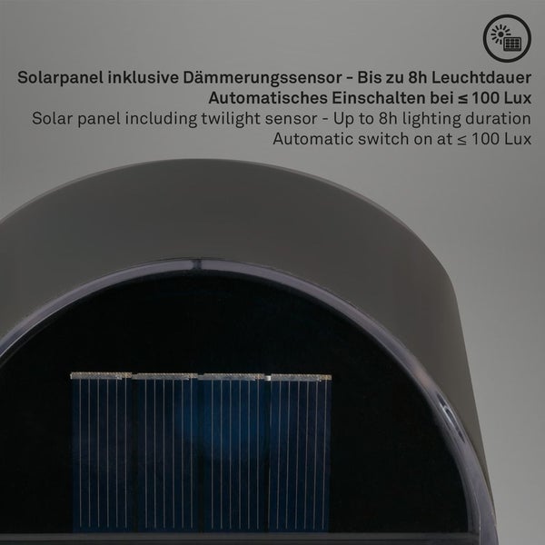 LED solar wall light, anthracite, 4xLED