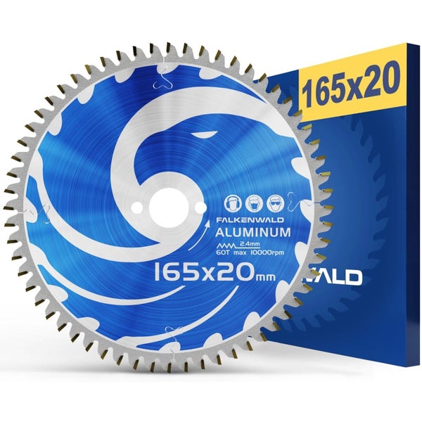FALKENWALD® Sägeblatt 165x20 Aluminium 60 Zähne - Kreissägeblatt 165x20 Aluminium - Kompatibel mit Makita Sägeblatt 165 DHS680RTJ, Makita SP 6000K1, Bosch GKT 55 GCE - 165x20 Sägeblatt