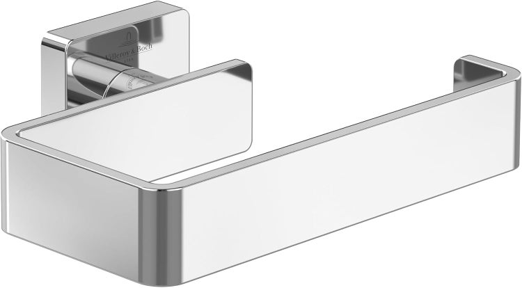 Villeroy & Boch Elements - Striking Toilettenpapierhalter ohne Deckel, Klopapierhalter für Wandmontage, Klorollenhalter aus Messing, WC-Papierhalter eckig, Chrom