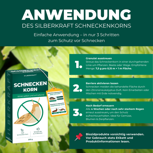 Silberkraft Schneckenkorn 200g – Regenfestes Schneckengranulat,Effektiver Schutz vor Nacktschnecken für Garten, Schnecken-frei für Gemüsebeet & Hochbeet