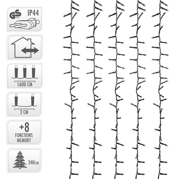 ECD Germany LED Cluster Lichterkette 16m 800 LEDs Kaltweiß 8 Modi, Strombetrieb, IP44 Wasserdicht, Innen- und Außenbereich, Weihnachtsbeleuchtung Weihnachtsbaum Clusterlichterkette Büschellichterkette