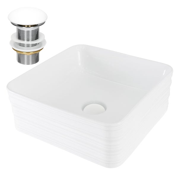 ML-Design Waschbecken Keramik Weiß 39x39x15 cm Quadratisch mit Ablaufgarnitur, Moderne Aufsatzwaschbecken, Design Waschtisch Aufsatz-Waschschale Waschplatz Handwaschbecken, für das Badezimmer/Gäste-WC
