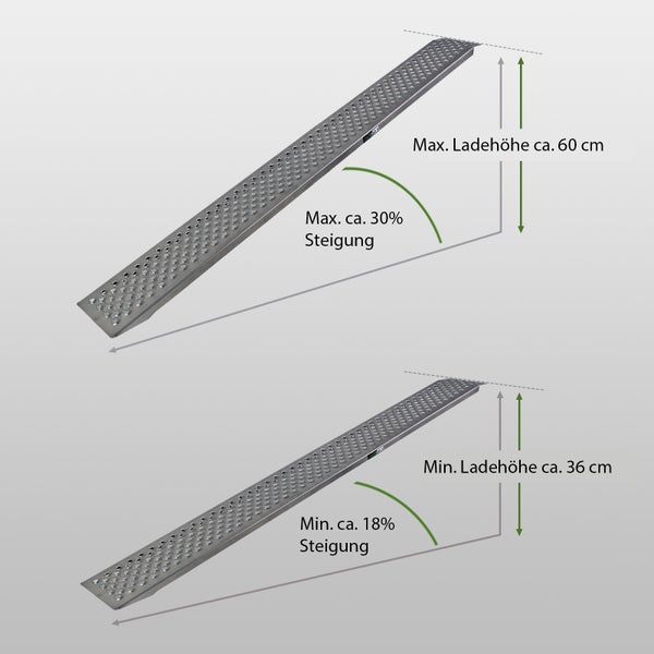 TRUTZHOLM 1 x Auffahrrampe leichte Ausführung 200 x 21,5 cm 200kg Alu grau profiliert Auffahrschiene