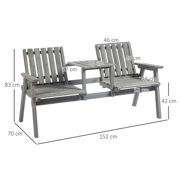 Outsunny Gartenbank mit Tisch, Sitzgruppe, Gartenmöbel, mit Regenschirmloch, Sitzbank, 2 Stühle, Massivholz, Grau, 152 x 70 x 83 cm