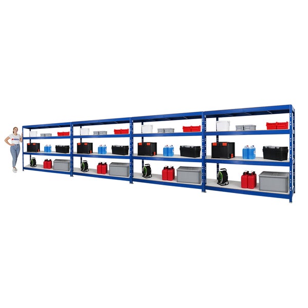 PROREGAL Mega Deal 4x Profi Schwerlastregal Rhino HxBxT 180 x 200 x 60 cm 4 Melamin-Ebenen 16mm Fachlast 500 kg Blau