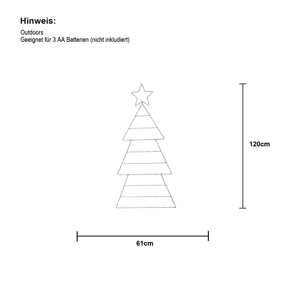 Dekorativer LED Weihnachtsbaum aus Metall für den Außenbereich, 120 cm hoch und 61 cm breit
