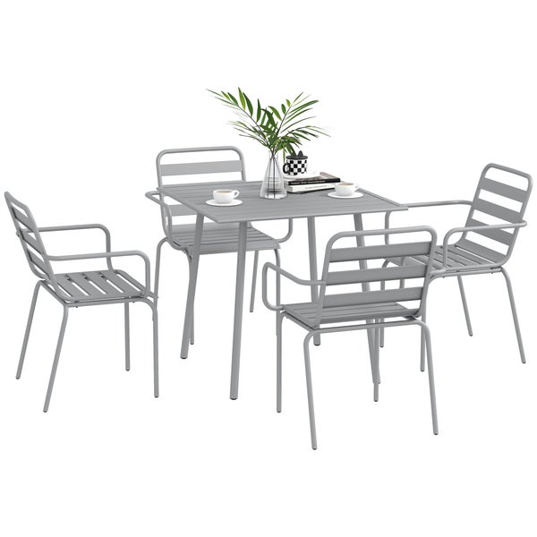 Outsunny 5tlg. Gartenmöbel-Set mit 1 Esstisch, 4 Stapelstühlen, für Balkon, Terrasse, 80B x 80T x 74H cm, Stahl, Hellgrau