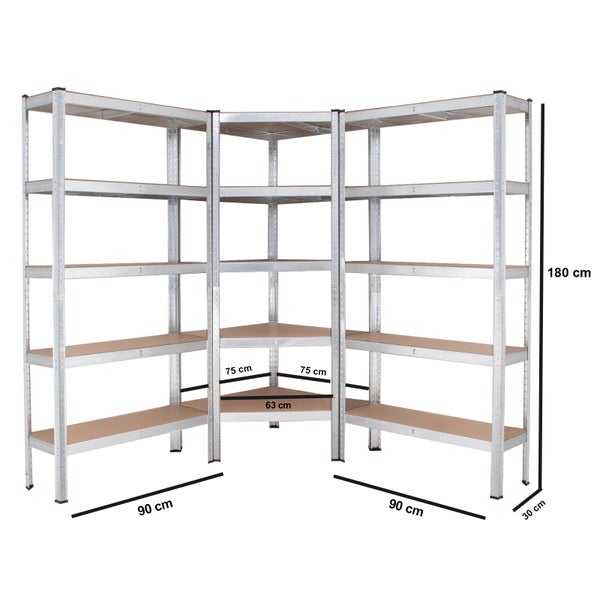 Regalsystem 3-teilig - 1x Eckregal 180x75x75x30x30 cm & 2x Lagerregal 180x90x30 cm 2625 kg