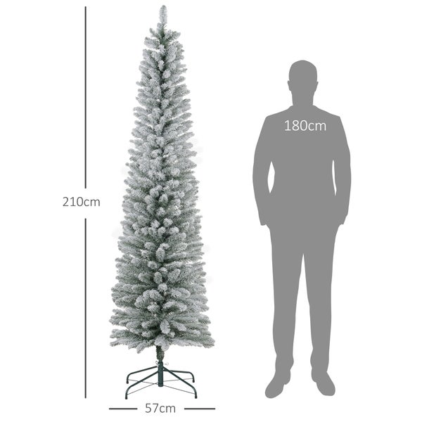 HOMCOM Künstlicher Weihnachtsbaum, 210 cm Christbaum mit 180 LED-Lichten 405 Astspitzen faltbar Standfuß, für Weihnachtsfest, Indoor, Grün+Weiß