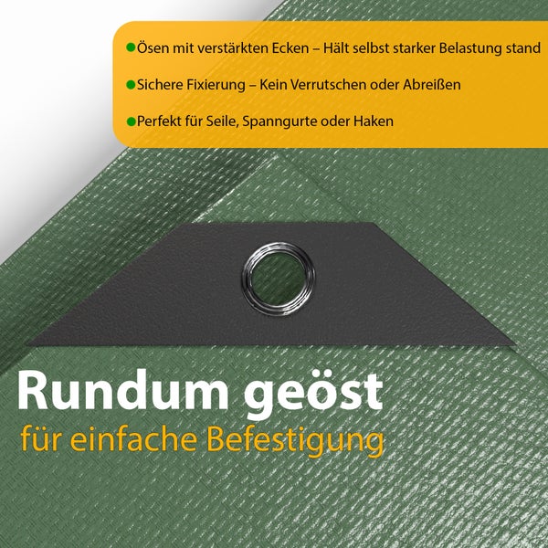 BigDean Abdeckplane wasserdicht 4x6m 150g/m² - Ultra reißfeste Gewebeplane mit verstärkten Ösen