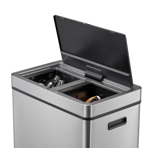 PROREGAL Stylischer Sensor Mülleimer Aus Gebürstetem Edelstahl 30 & 30 Liter HxBxT 65,2 x 48,6 x 30,8 cm Silber