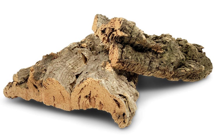 Naturkork-Rinde zur Dekoration von Terrarien oder zum Basteln, zwei strukturierte Stücke aus natürlichem Kork.