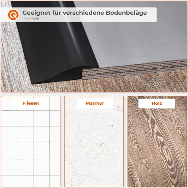 Übergangsprofil für verschiedene Bodenbeläge wie Fliesen, Marmor und Holz, zur Abdeckung von Fugen und Höhenunterschieden.