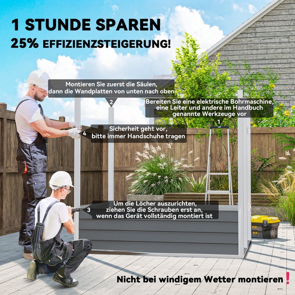 Outsunny Metall Gerätehaus 2,3m² 142x184x181cm Geräteschuppen mit Fundament Pultdach Fenster abschließbar Tür Handschuhe wetterfest Gartenhaus Outdoor Garten Schuppen für Garten Hinterhof Hellgrau