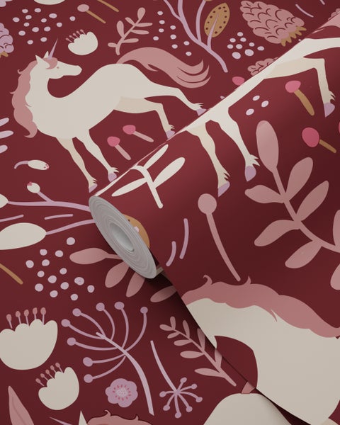 Tapetenrolle mit Einhorn- und Pflanzenmuster