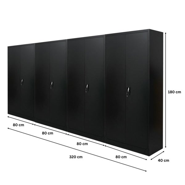 Fünf schwarze Stahlschränke mit den Maßen 180 x 80 x 40 cm