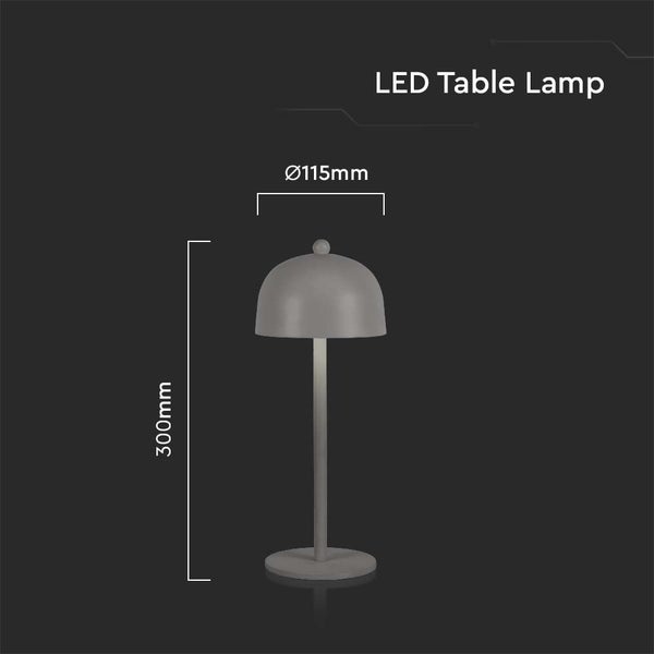 V-TAC VT-1052-G - Grey Rechargeable Table Lamps - IP20 - 3W - 200 Lumen - 3IN1
