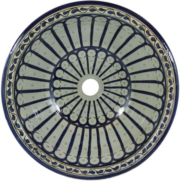 Keramikwaschbecken mit blauem Muster von oben