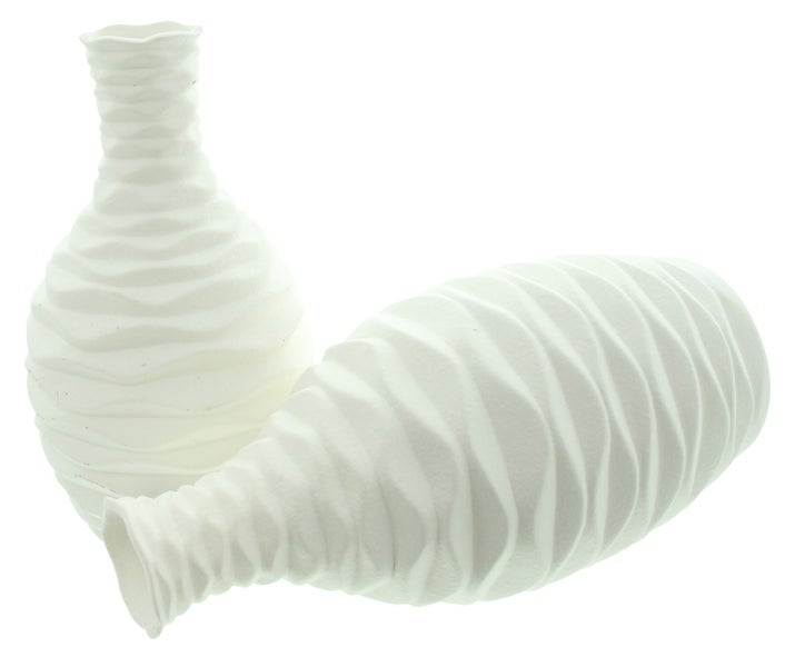 FRANK FLECHTWAREN|Dekovase White, 2er Set, 13 x 13 x 24 cm, 13 x 13 x 28 cm, PORZELLAN