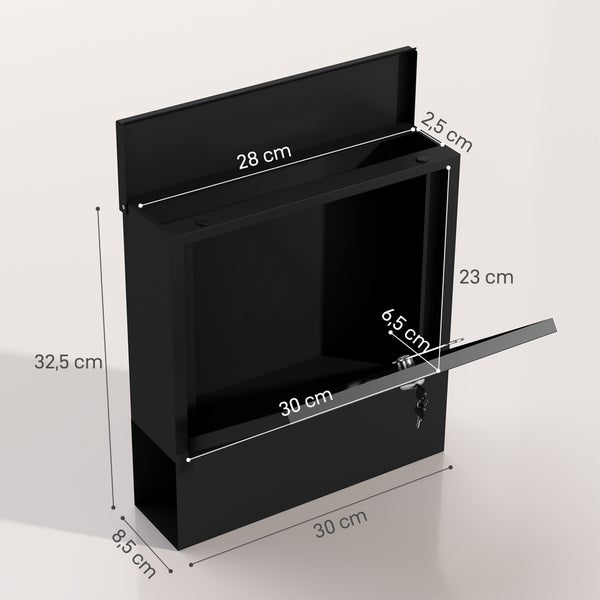 HOMCOM Briefkasten Wandbriefkasten mit Schloss, Deckel, Kupferkern, Postkasten aus Metall, für Outdoor, Dunkelgrau, 30 x 8,5 x 32,5 cm