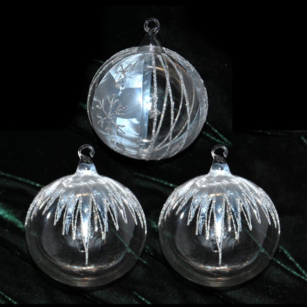 Kristall Eislack 8cm Glaskugelsortiment mit Glasöse, mundgeblasen, handbemalt, 3 Stck., Weihnachtsbaumkugeln, Christbaumschmuck, Weihnachtsbaumanhänger