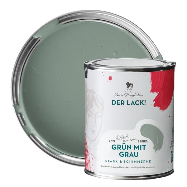 MissPompadour seidenmatte Holzfarbe - Grün mit Grau - 1 L, Möbelfarbe ohne Schleifen - Farbe für Holz, Metall, Kunststoff - Holzlack, Möbellack schnelltrocknend mit hoher Deckkraft