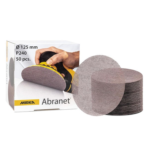 Mirka Abranet Schleifgitter Ø 125mm Klett / Korn P240 / 50 Stk / 5423205025 / Für alle 125mm Exzenterschleifer und Schleifmaschinen geeignet / zum Schleifen von Holz, Spachtel, Lack, Kunststoff