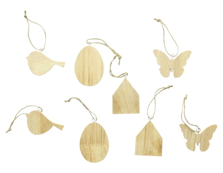 FRANK FLECHTWAREN | Hänger Frühling, 8er Set, HOLZ, JUTE, 8 x 5,5 cm, 8 x 5,5 cm, 5,5 x 7,5 cm, 6 x 8 cm