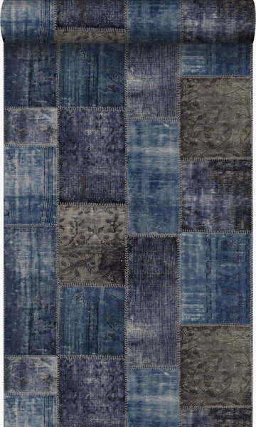 Origin Wallcoverings Tapete Kelim-Patchwork Taupe und Blau - 53 cm x 10,05 m - 347466