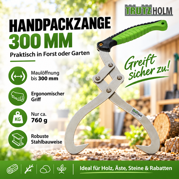 Trutzholm Handpackzange mit 300 Millimeter Maulöffnung und ergonomischem Griff aus robustem Stahl für Holz, Äste, Steine und Rabatten.