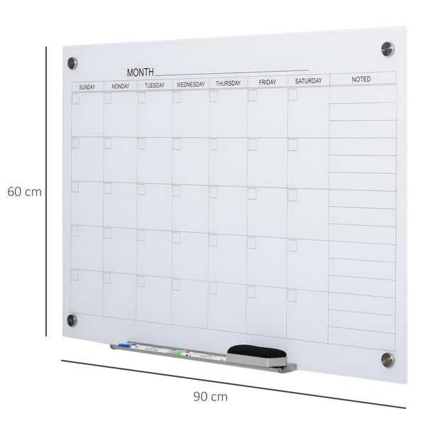 Vinsetto Whiteboard, 90 x 60 cm, Glasplatte, Weiß