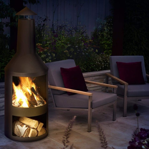 FireStove Ming Terrassenofen – Hitzebeständige Feuerstelle Ø45 x 135 cm, Gartenkamin aus pulverbeschichtetem Metall, Rostfreier Holzofen mit stabilem Stand, Inklusive Schürhaken, Schwarz