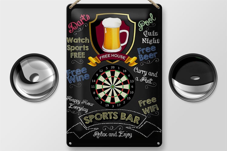 Blechschild Spruch 20x30cm sports bar Darts relax and enjoy