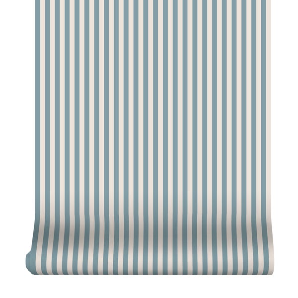 Vliestapete mit vertikalem Streifenmuster in Blau und Beige