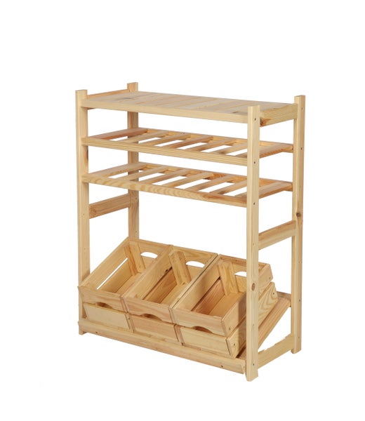 PROREGAL Getränkekisten- & Weinregal SPREEWALD HxBxT 86x70x33cm 12 Flaschen auf 2 Ebene + 1 Ebene für Kisten + Ablage Massives Kiefernholz Natur