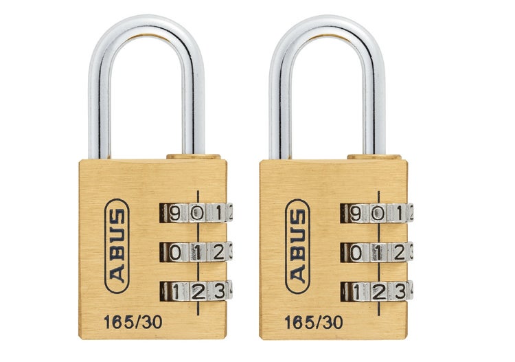 Zwei ABUS Zahlenschlösser 165/30 aus Messing mit verstellbarem Zahlencode für den Innenbereich