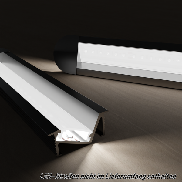 TIVENDIS Led Alu Profil 2 m EF30 Komplett Set für Strip / Streifen bis 12 mm breit | Abdeckung satiniert milchig, Endkappen, Befestigungclips |  Einbau Fußleisten Flachprofil eloxiert