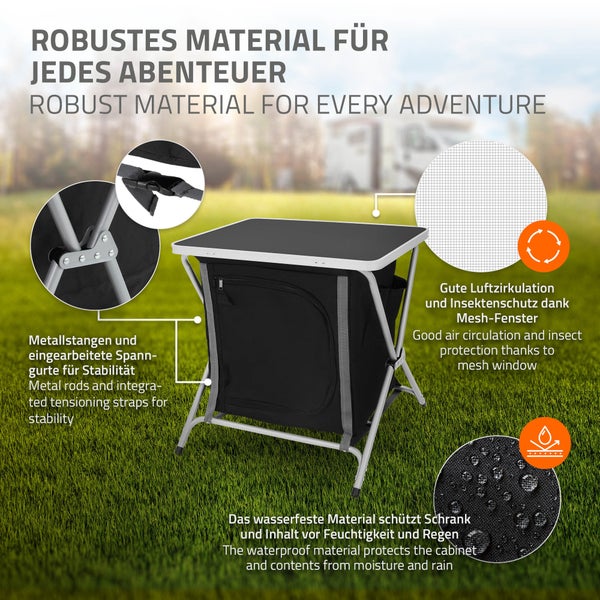 Campingtisch mit wasserfestem Schrank für den Aussenbereich